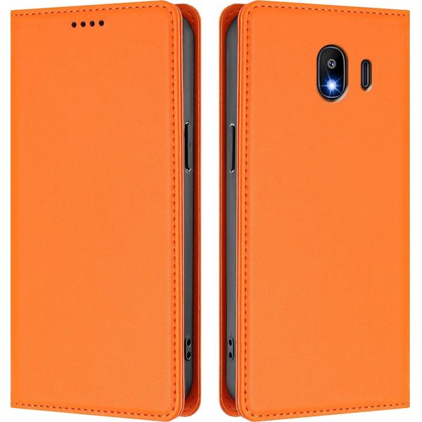 Custodia Per Cellulare Per Samsung Galaxy J4 2018,Poliuretanoleather Flip Cover Custodia Magnetica Antiurto Con Supporto Arancione-image