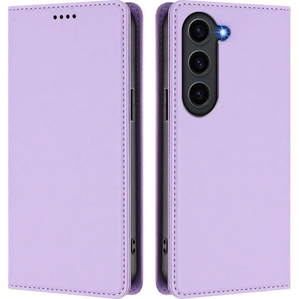 Custodia In Pelle Per Samsung Galaxy S23, Flip Case Magnetico In Finto Cuoio Con Supporto Viola Chiaro-image