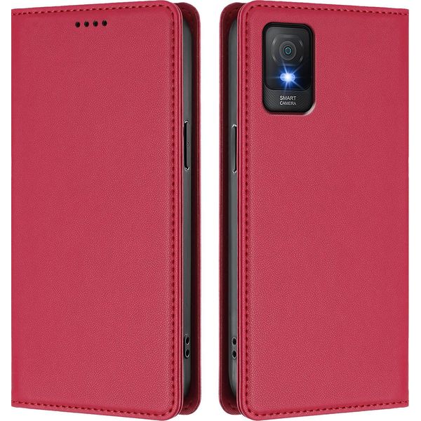 Custodia Per Telefono Cellulare Per Tcl 403, Flip Cover In Finto Cuoio Antiurto Magnetica Con Supporto Rosso-image