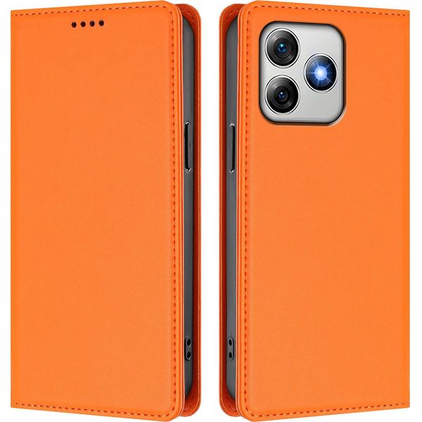 Custodia In Pelle Per Ulefone Note 18 Pro / Note 18 Ultra, Custodia Flip Magnetica In Finto Cuoio Con Supporto Arancione-image