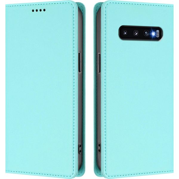 Custodia In Pelle Per Samsung Galaxy S10, Flip Case Magnetico In Finto Cuoio Con Supporto Verde Menta-image