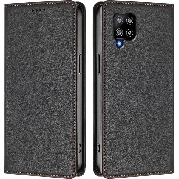Custodia In Pelle Per Samsung Galaxy A42 5G, Flip Case Magnetico In Finto Cuoio Con Supporto Nero-image