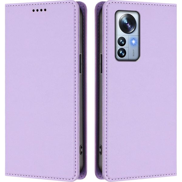 Custodia Per Xiaomi 12 Pro / 12S Pro, Flip Cover In Finto Cuoio Antiurto Magnetica Con Supporto Viola-image