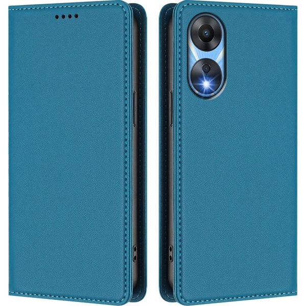 Custodia In Pelle Per Oppo A78 5G, Custodia Magnetica In Finto Cuoio Flip Con Supporto Lake Blu-image