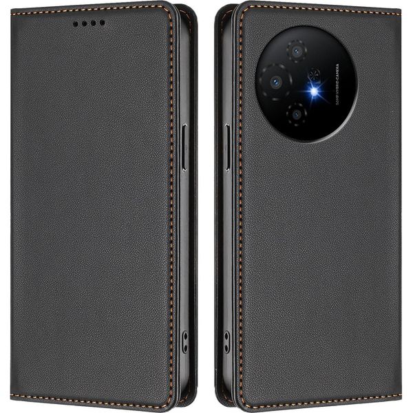 Custodia Per Cellulare Per Tcl 50 Xl/Tcl 50 Xl Nxtpaper, Custodia Magnetica Antiurto Flip Cover In Finto Cuoio Con Supporto Nero-image