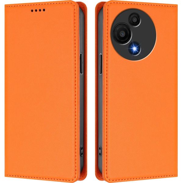 Custodia Per Telefono Cellulare Per Tcl 605 / Tcl 60 Se, Custodia Magnetica Antiurto In Finto Cuoio Flip Cover Con Supporto Arancione-image