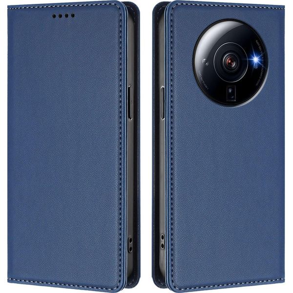 Custodia Per Xiaomi 12S Ultra, Flip Cover In Finto Cuoio Antiurto Magnetica Con Supporto Blu Scuro-image