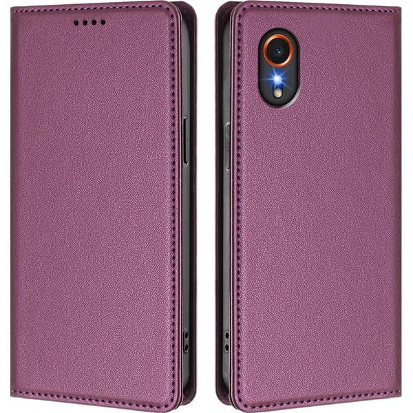 Custodia In Pelle Per Samsung Galaxy Xcover7, Flip Case Magnetico In Finto Cuoio Con Supporto Purple-image