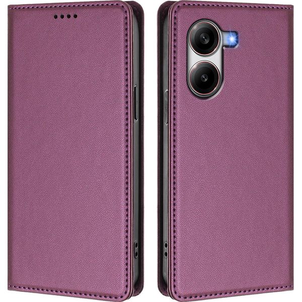 Custodia In Pelle Per Xiaomi Poco X7 Pro, Custodia Magnetica In Finto Cuoio Con Supporto Viola-image