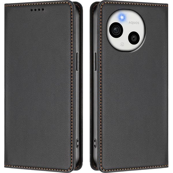 Custodia Per Sharp Aquos Sense9, Custodia Magnetica Antiurto Con Supporto In Finto Cuoio Flip Cover Nero-image