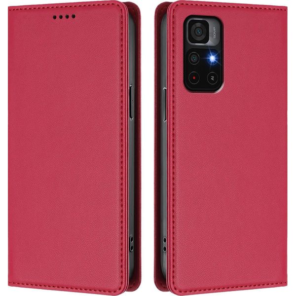 Custodia In Pelle Per Xiaomi Poco M4 Pro 5G/Redmi Note 11 5G, Custodia Magnetica In Finto Cuoio Con Supporto Rosso-image