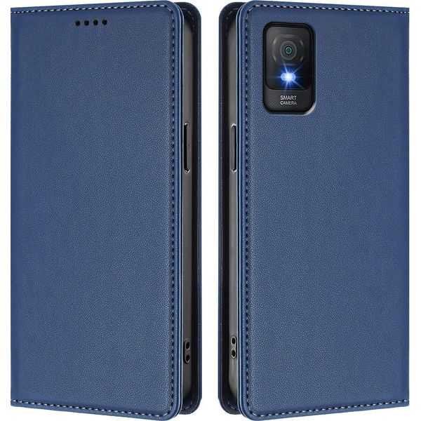 Custodia Per Telefono Cellulare Per Tcl 403, Custodia Magnetica Antiurto Flip Cover In Finto Cuoio Con Supporto Blu Scuro-image