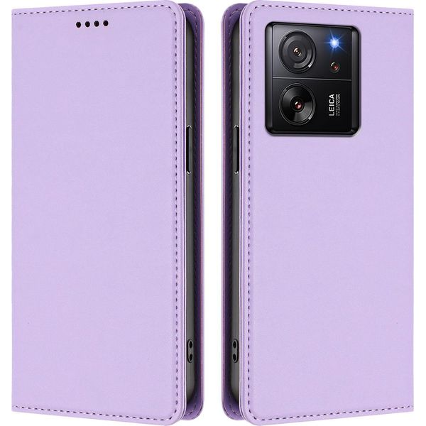 Custodia Per Xiaomi 13T / Xiaomi 13T Pro, Flip Cover In Finto Cuoio Antiurto Magnetica Con Supporto Viola-image