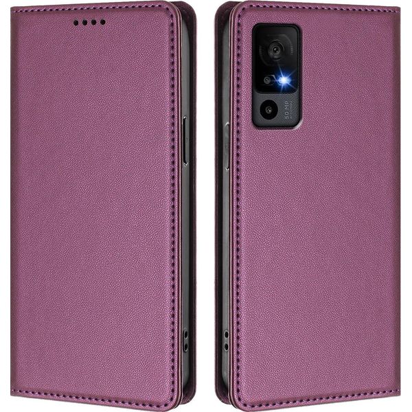 Custodia Per Telefono Cellulare Per Tcl 40R, Flip Cover In Finto Cuoio Antiurto Magnetica Con Supporto Viola-image
