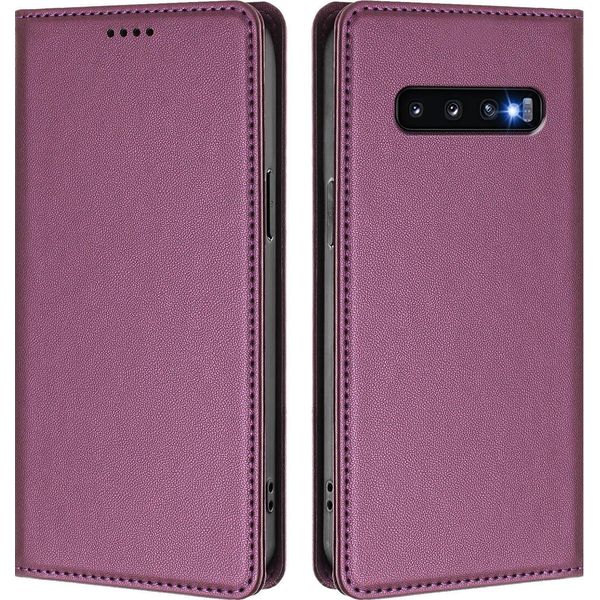Custodia In Pelle Per Samsung Galaxy S10, Flip Case Magnetico In Finto Cuoio Con Supporto Viola-image