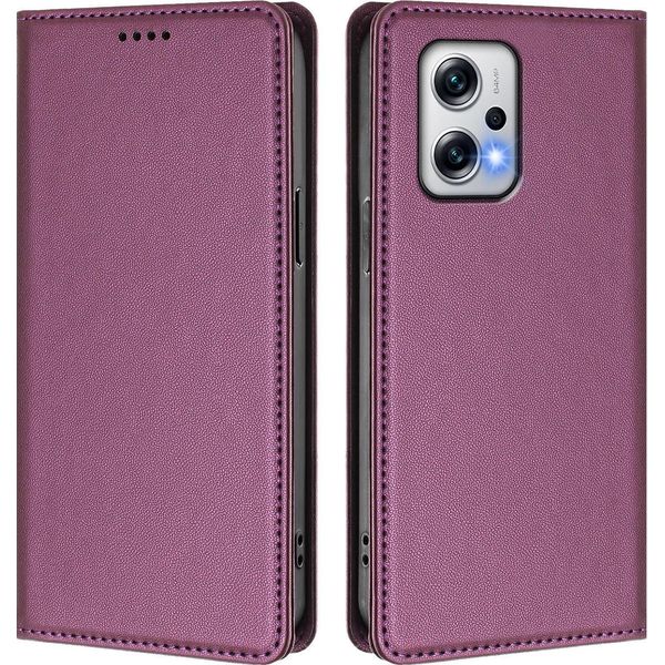 Custodia In Pelle Per Xiaomi Poco X4 Gt/Redmi Note 12T Pro, Custodia Flip Magnetica In Finto Cuoio Con Supporto Viola-image