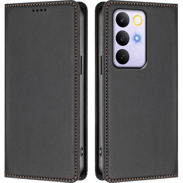 Custodia In Pelle Per Realme C85 Pro, Flip Case Magnetico In Finto Cuoio Con Supporto Nero-image