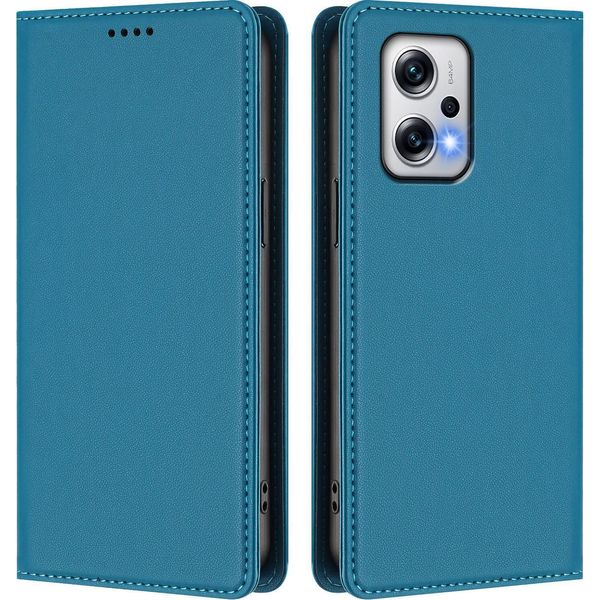 Custodia Per Xiaomi Poco X4 Gt/Redmi Note 12T Pro, Flip Cover In Finto Cuoio Antiurto Magnetica Con Supporto Blu-image