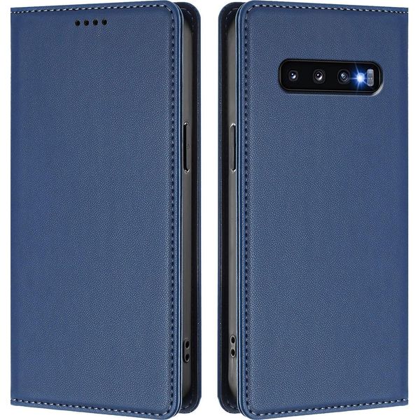 Custodia In Pelle Per Samsung Galaxy S10, Flip Case Magnetico In Finto Cuoio Con Supporto Blu Scuro-image