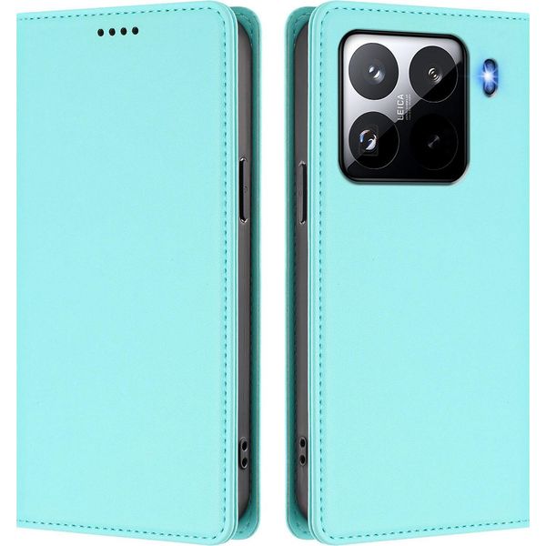 Custodia Per Xiaomi 15 Pro, Flip Cover In Finto Cuoio Antiurto E Magnetica Con Supporto Turchese-image