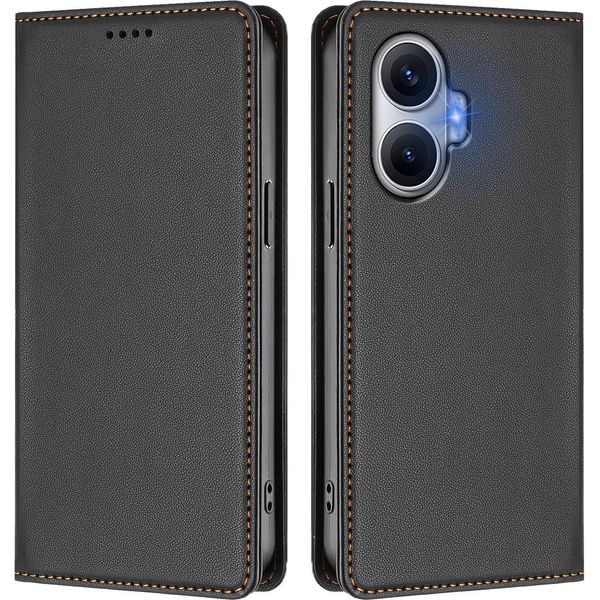 Custodia In Pelle Per Xiaomi Poco F7/Redmi Turbo 4 Pro, Custodia Flip Magnetica In Finto Cuoio Con Supporto Nero-image
