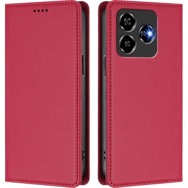 Custodia In Pelle Per Zte Blade V60 Vita/V60 Design/Axon 60 Lite, Custodia Flip Magnetica In Finto Cuoio Con Supporto Rosso-image