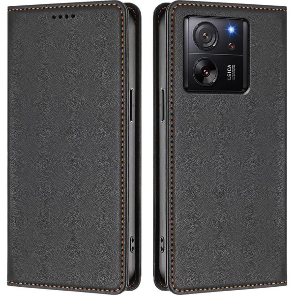 Custodia Per Xiaomi 13T / Xiaomi 13T Pro, Flip Cover In Finto Cuoio Antiurto Magnetica Con Supporto Nero-image