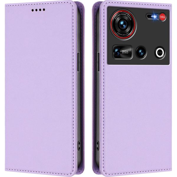 Custodia In Pelle Per Zte Nubia Z70 Ultra/Z70S Ultra, Custodia Flip Magnetica In Finto Cuoio Con Supporto Viola Chiaro-image