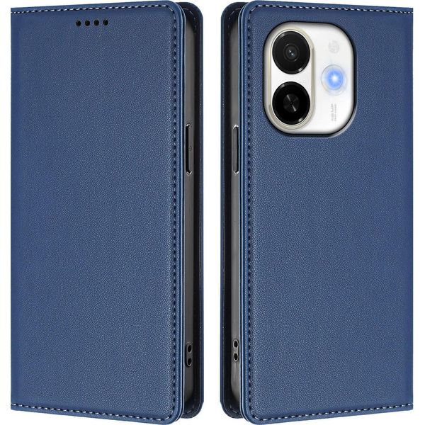 Custodia In Pelle Per Tecno Spark 30C 5G/Pop 9 5G, Custodia Flip Magnetica In Finto Cuoio Con Supporto Blu Scuro-image