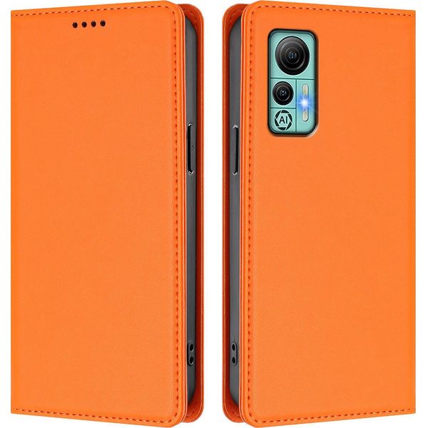 Custodia Per Telefono Cellulare Per Ulefone Note 14, Flip Cover In Finto Cuoio Antiurto Magnetica Con Supporto Arancione-image