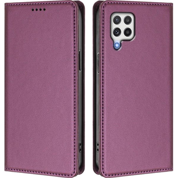 Custodia In Pelle Per Samsung Galaxy A22 4G, Flip Case Magnetico In Finto Cuoio Con Supporto Viola-image