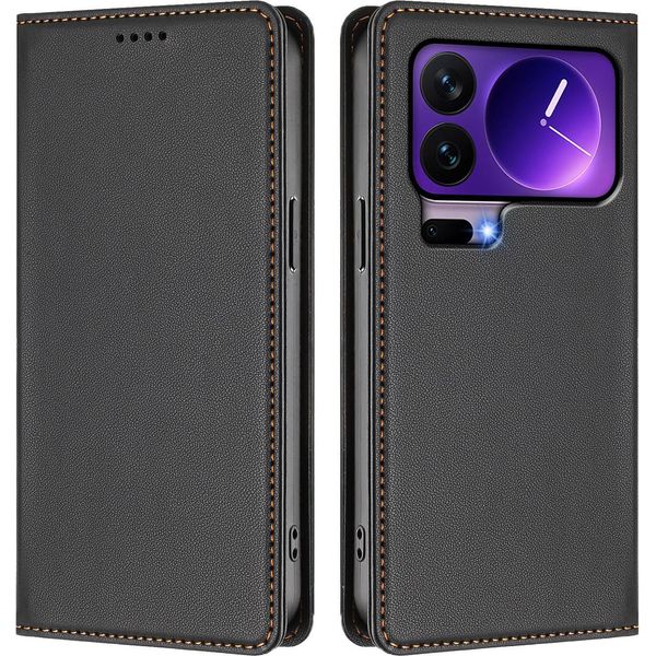 Custodia Per Xiaomi 17 Pro, Flip Cover In Finto Cuoio Antiurto E Magnetica Con Supporto Nero-image