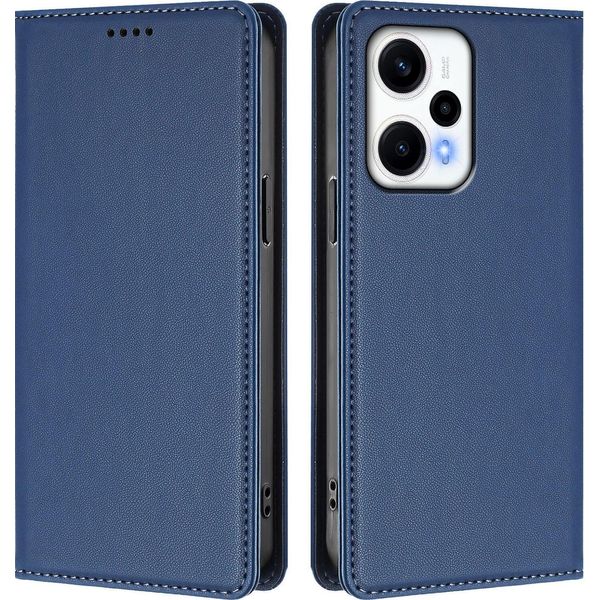 Custodia Per Xiaomi Poco F5/Redmi Note 12 Turbo 5G, Flip Cover In Finto Cuoio Antiurto Magnetica Con Supporto Blu Scuro-image
