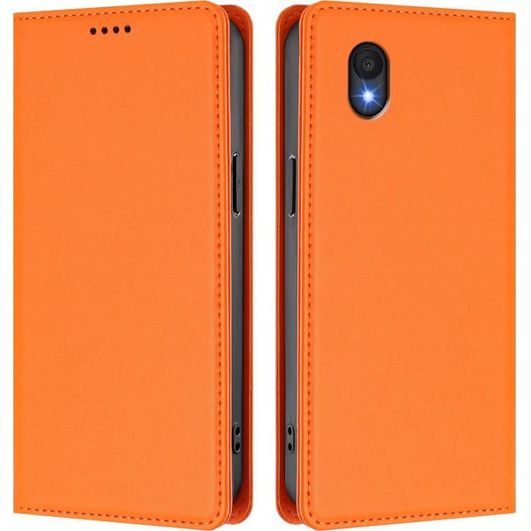 Custodia Per Telefono Cellulare Per Tcl 201, Flip Cover In Finto Cuoio Antiurto Custodia Magnetica Con Supporto Arancione-image