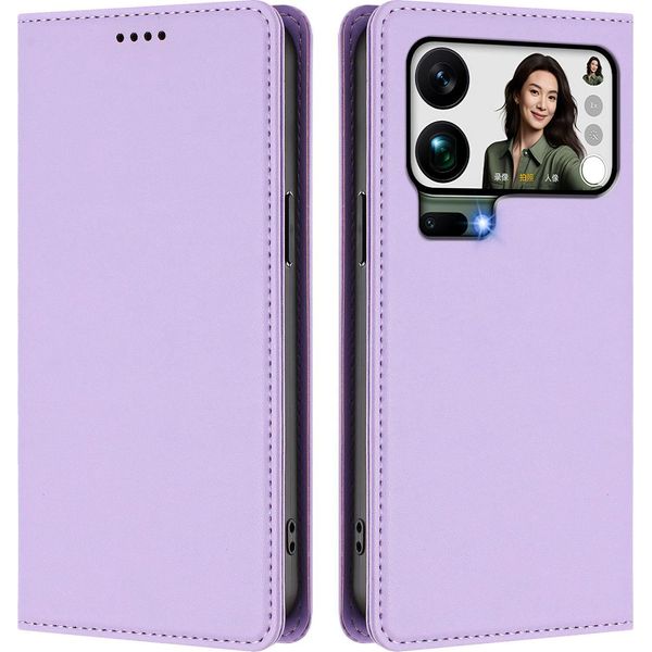 Custodia Per Xiaomi 17 Pro Max, Flip Cover In Finto Cuoio Antiurto E Magnetica Con Supporto Viola-image