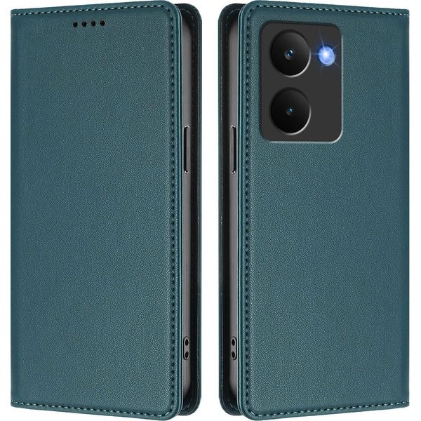 Custodia Per Telefono Cellulare Per Realme P3 Ultra, Flip Cover In Finto Cuoio Antiurto Magnetica Con Supporto Verde-image