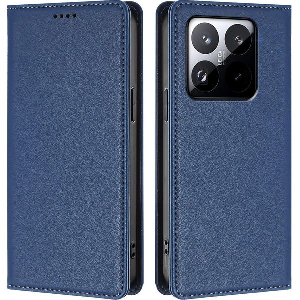 Custodia Per Xiaomi 15T, Flip Cover In Finto Cuoio Antiurto Magnetica Con Supporto Blu Scuro-image