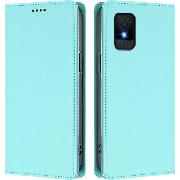 Custodia Per Telefono Cellulare Per Tcl 502, Flip Cover In Finto Cuoio Antiurto Custodia Magnetica Con Supporto Turchese-image