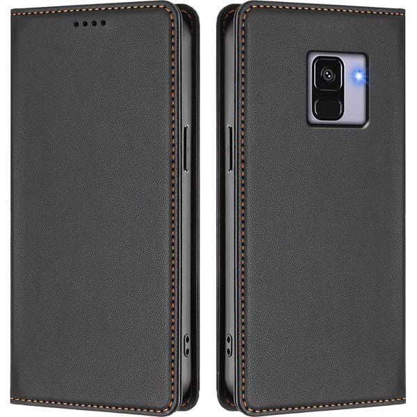 Custodia Per Telefono Cellulare Per Samsung Galaxy A8 2018,Poliuretanoleather Flip Cover Custodia Magnetica Antiurto Con Supporto Nero-image