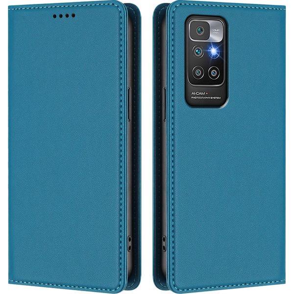 Custodia In Pelle Per Xiaomi Redmi 10 4G, Custodia Flip Magnetica In Finto Cuoio Con Supporto Lake Blu-image