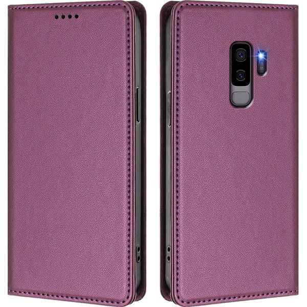Custodia In Pelle Per Samsung Galaxy S9 Plus, Flip Case Magnetico In Finto Cuoio Con Supporto Viola-image
