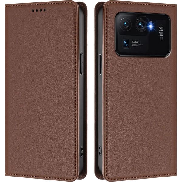 Custodia In Pelle Per Xiaomi Mi 11 Ultra, Custodia Flip Magnetica In Finto Cuoio Con Supporto Marrone-image