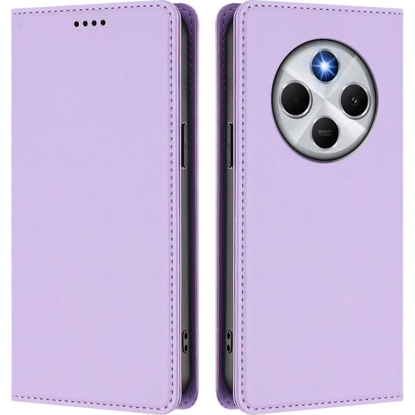 Custodia In Pelle Per Xiaomi Poco M7 5G/C75 4G/Redmi 14C/14R/A4/A3 Pro, Custodia Magnetica In Finto Cuoio Con Supporto Viola Chiaro-image