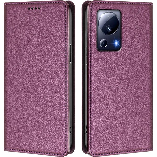 Custodia Per Xiaomi 13 Lite, Flip Cover In Finto Cuoio Antiurto E Magnetica Con Supporto Viola-image