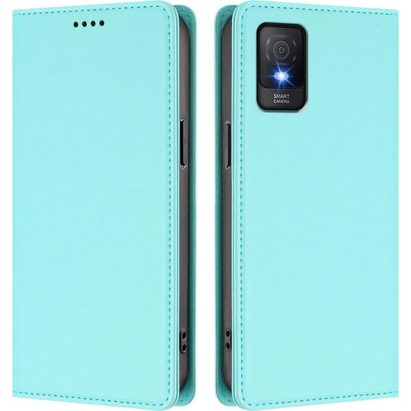 Custodia Per Telefono Cellulare Per Tcl 403, Flip Cover In Finto Cuoio Antiurto Magnetica Con Supporto Turchese-image