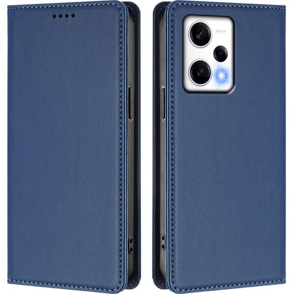 Custodia In Pelle Per Xiaomi Poco X5 Pro/Redmi Note 12 Pro 5G, Custodia Flip Magnetica In Finto Cuoio Con Supporto Blu Scuro-image