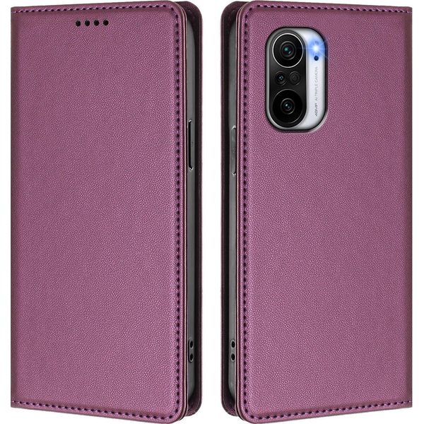 Custodia In Pelle Per Xiaomi Poco F3/Redmi K40/K40 Pro, Custodia Flip Magnetica In Finto Cuoio Con Supporto Viola-image