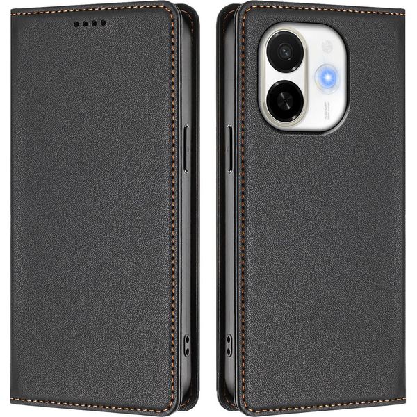 Custodia In Pelle Per Tecno Spark 30C 5G/Pop 9 5G, Custodia Flip Magnetica In Finto Cuoio Con Supporto Nero-image