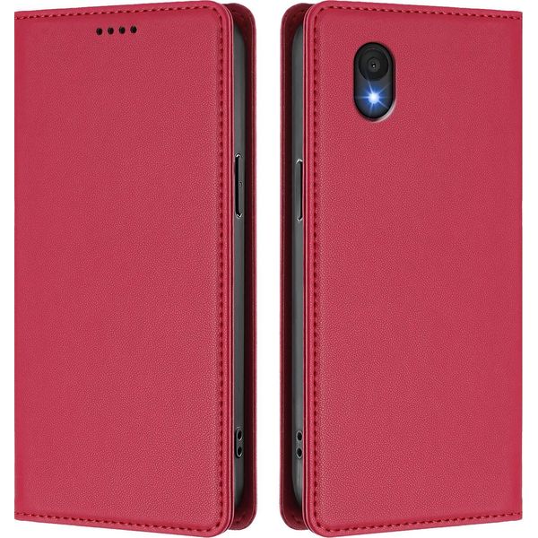 Custodia Per Cellulare Per Tcl 201, Custodia Magnetica Antiurto In Finto Cuoio Flip Cover Con Supporto Rosso-image