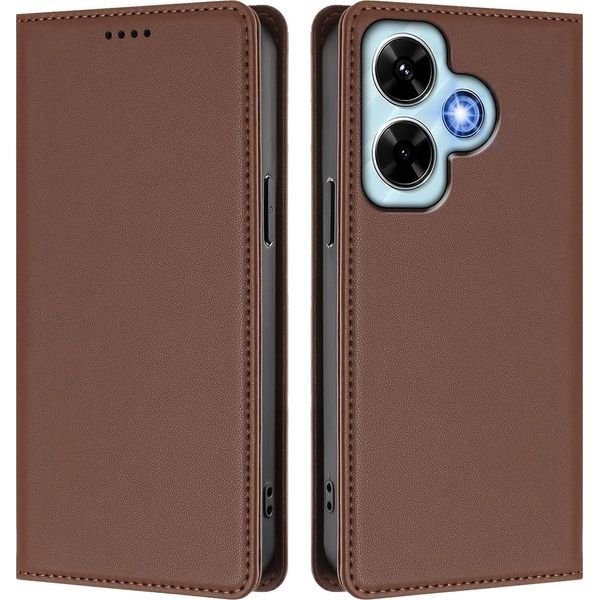 Custodia Per Xiaomi Redmi Note 13 4G, Flip Cover In Finto Cuoio Antiurto Magnetica Con Supporto Marrone-image